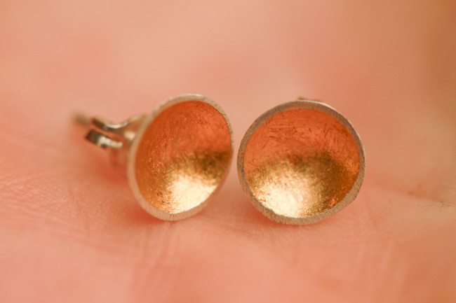 Handmade gold and silver dome earrings