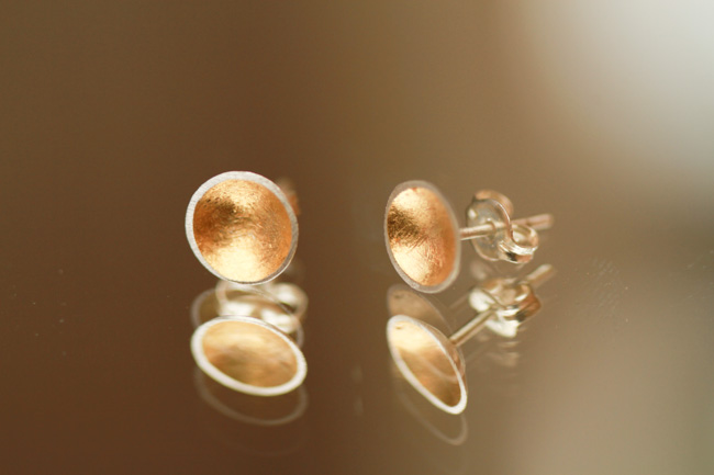 Handmade gold & silver dome earrings