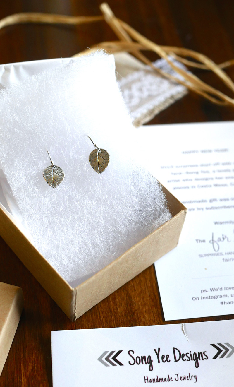 Silver leaf earrings.  One of the monthly gift items from Fair Ivy, also known as: A gift to myself