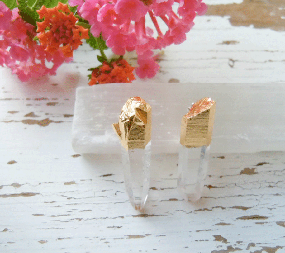 gold crystal quartz earrings handmade